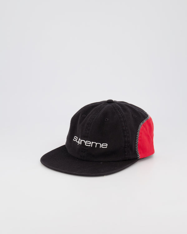 SUPREME 6 PANEL BASEBALL CAP - BLACK/RED