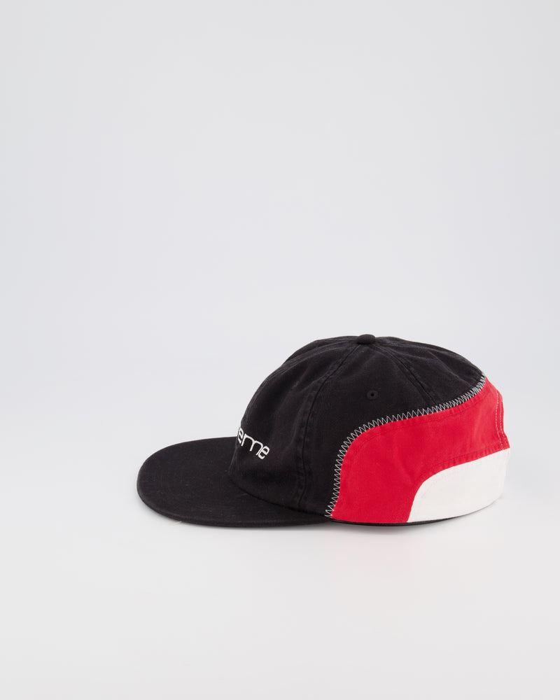 SUPREME 6 PANEL BASEBALL CAP - BLACK/RED