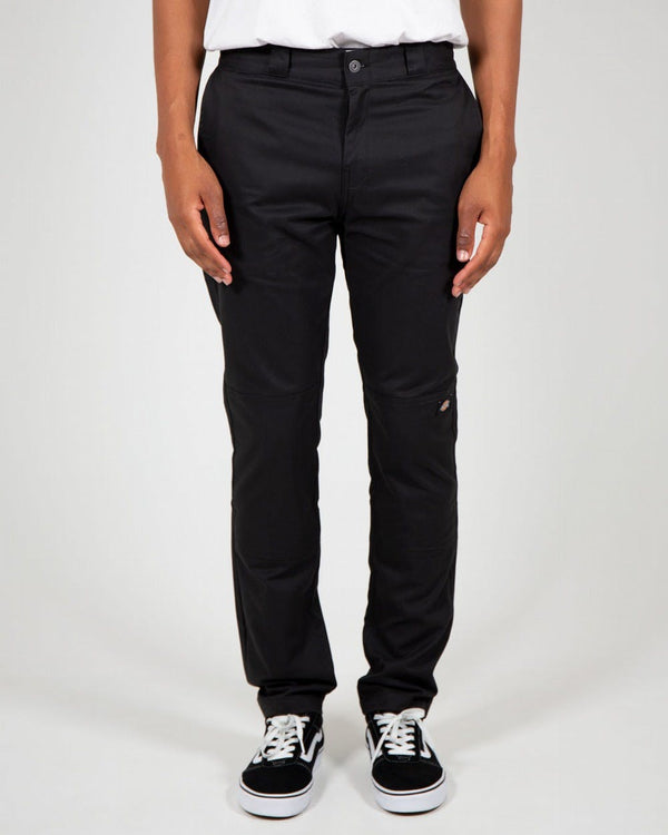 Skinny Fit Double Knee Work Pants - BLACK