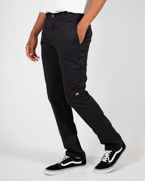 Skinny Fit Double Knee Work Pants - BLACK